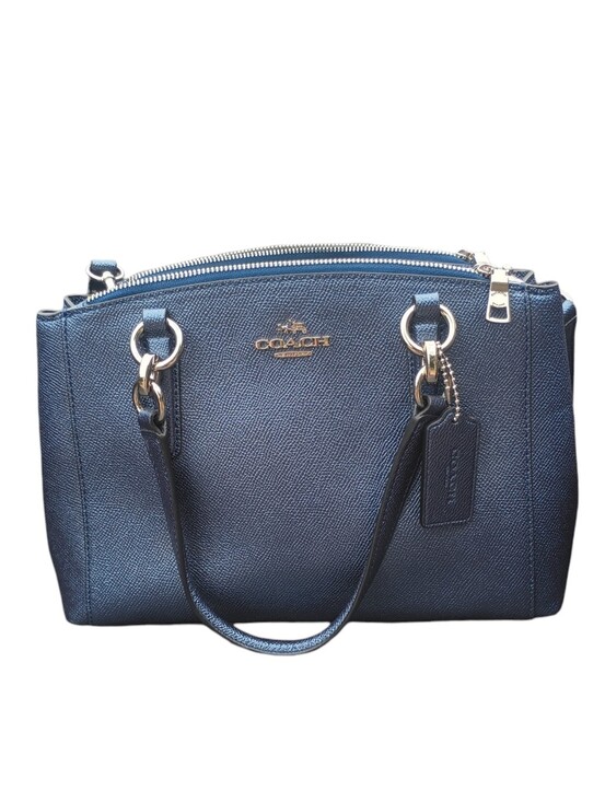 Coach Handbags - SOLD Coach Metallic Navy Blue Leather Mini Christie Carryall Satchel
